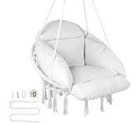 VEVOR Fauteuil Suspendu, 120 kg, Chaise Suspendue pivotante macramé, Coussin, matériel de Montage, Corde en Coton, Chaise Relax à Franges, pour Chambre, terrasse, Jardin, intérieur, extérieur, Blanc