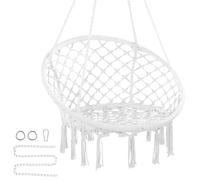 VEVOR Fauteuil suspendu, 150 kg, chaise suspendue pivotante en macramé, matériel de montage, corde en coton, chaise relax à franges, pour chambre, balcon, terrasse, jardin, intérieur, extérieur, blanc