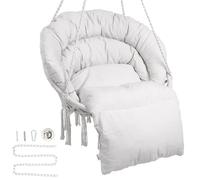 VEVOR Fauteuil Suspendu, 150 kg, Chaise Suspendue pivotante macramé, Coussin, matériel de Montage, Corde en Coton, Chaise Relax à Franges, pour Chambre, terrasse, Jardin, intérieur, extérieur, Beige