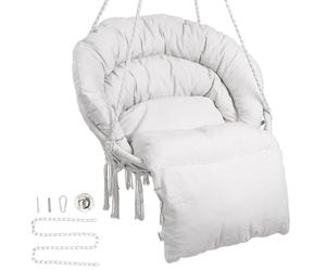 VEVOR Fauteuil Suspendu, 150 kg, Chaise Suspendue pivotante macramé, Coussin, matériel de Montage, Corde en Coton, Chaise Relax à Franges, pour Chambre, terrasse, Jardin, intérieur, extérieur, Beige