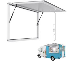 VEVOR Fenêtre de Concession pour Camion Restaurant 134,6x83,8 cm, Fenêtre de Service pour Stand de Vente, Cadre en Alliage d'Aluminium, sans Verre, avec Porte à Auvent et Crochet de Traction