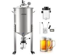VEVOR Fermenteur Conique 60 L, Cuve de Fermentation en Acier Inoxydable, avec Fond Conique, 3 Roues, Couvercle, Poignée et Thermomètre, Équipement de Brassage Fermentation de Bière et Vin Maison