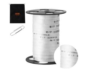 VEVOR Feuillard Polyester, 33 m x 1,6 cm, Ruban de Traction, Capacité de Traction 998 kgf, Corde Plate, Rouleau de Ruban Imprimée pour Emballage, Jardinage, Électricités, Travaux de Conduits, Blanc