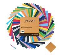 VEVOR Feuille Vinyle Thermocollant Lot de 50PCs 30,48x30,48 cm, Flex Thermocollant Multicolore, Facile à Découper et à Désherber, avec Accessoires, HTV Compatible avec Machine de Découpe, T-shirts