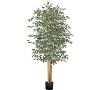 VEVOR Ficus artificiel, 1,8 m, avec pot noir, plante ficus artificielle avec tronc en bois naturel & feuilles vertes réalistes, arbre en soie pour l'intérieur, pour la maison, le bureau, le salon