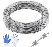 VEVOR Fil de Fer Barbelé 45 m 3 Rouleaux de Fil Barbelé Galvanisé à Chaud Clôture Grillage Anti-Intrusion Lames Barbelées Tranchantes Double Spirale avec Gants de Protection pour Maison Jardin Balcon