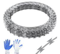 VEVOR Fil de Fer Barbelé 75 m 5 Rouleaux de Fil Barbelé Galvanisé à Chaud Clôture Grillage Protection Anti-Intrusion Lames Barbelées Tranchantes avec Gants de Protection pour Maison, Jardin, Balcon