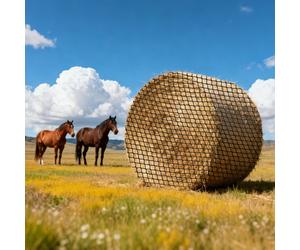 VEVOR Filet à Foin Balle Ronde 1,5x1,5x1,5 m Filet Balle Foin Cheval PE pour Alimentation Lente Chevaux, Maille 3,8 cm sans Nœuds Attaches Autobloquantes Navette Aiguilles Ficelle Réparation et Sac