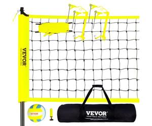 VEVOR Filet de Volleyball en PE Poteau en Acier Hauteur Réglable Kit Professionnel Volley-ball Portable avec Ballon Sac de Transport et Ligne de Délimitation pour Entraînement Plage Jardin Extérieur