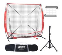 VEVOR Filet d'entraînement Baseball 153.4 x 90 x 153 cm, Filet Pratique du Lancer Baseball & Softball en Polyester, avec Sac de de Transport en 600D, Rouge