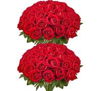VEVOR Fleurs de roses artificielles, 60 pièces, fleurs artificielles, rouge, pour bouquet de mariage fait maison, bouquet de mariée, Saint-Valentin, fête des mères, décoration de la maison