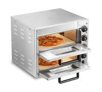 VEVOR Four à Pizza Commercial Capacité 14 pouces, Four Électrique de Comptoir Double Étage, en Acier Inoxydable, avec Pierre et Poignée, Machine à Pizza d'Intérieur Polyvalente pour Restaurant Maison