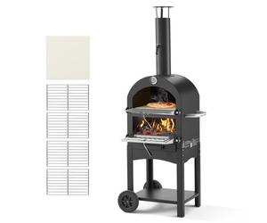 VEVOR Four à Pizza d’Extérieur 12 pouces 305 mm, Four à Granulés de Bois 2 Niveaux, avec Deux Roues Amovibles, Température Maximale de 538 °C, pour Réunion Camping Jardin Arrière-Cour Barbecue