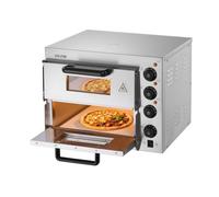 VEVOR Four à Pizza Commercial Capacité 14 pouces, Four Électrique de Comptoir Double Étage, en Acier Inoxydable, avec Pierre et Poignée, Machine à Pizza d'Intérieur Polyvalente pour Restaurant Maison