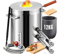 VEVOR Four de Fusion à Gaz Capacité 12kg 1482℃ Four à Propane Fonderie 2 Fonction Fusion et Forgeage Kit de Four de Fusion de Métal Creuset en Graphite 2 Brûleurs pour Fondre Or Recyclage Ferrailles
