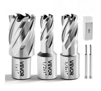 VEVOR Fraises Annulaires HSS, 5 Pièces, Fraises à Carotter pour Perceuse Magnétique, Queue Weldon, Profondeur de Coupe 25,4 mm, Diamètres 12,7/15,87/25,4 mm, 2 Goupilles Pilotes, 3 Boîtiers Plastiques