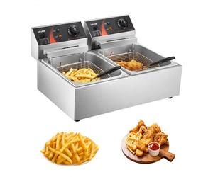 VEVOR Friteuse 12L Electrique Inox, Friteuse Commerciale en Acier Inoxydable, à Double Réservoir 5000W Friteuse avec 2Paniers à Friture avec Poignée en Caoutchouc pour Frire des Aliments Cuisiner