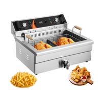 VEVOR Friteuse commerciale 2250 W, friteuses à bain d'huile électrique avec panier, en acier inoxydable, grande capacité 20 L pour cuisine, restaurant, café, température réglable 80-200 °C, argenté
