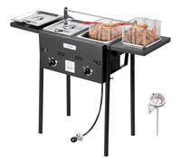 VEVOR Friteuse au Gaz Propane à Double Cuve 9Lx2, Appareil de Cuisson au Propane en Acier Inoxydable, Autoportant avec Plateforme Pliable et Réglage de la Chaleur, pour Extérieur Restaurant Snack-bar