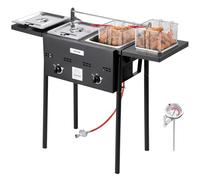 VEVOR Friteuse au propane commerciale d'extérieur avec 2 réservoirs (9 l x 2), cuiseur en acier inoxydable avec plate-forme pliable, double panier et régulation de la chaleur, friteuse sur pied pour