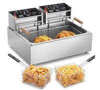 VEVOR Friteuse commerciale 2500 W, friteuses à bain d'huile électrique avec 3 paniers amovibles, en acier inox, grande capacité 12 L pour cuisine, restaurant, température réglable 60-200 °C, argenté