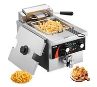 VEVOR Friteuse commerciale 3000 W, friteuses à bain d'huile électrique avec panier, en acier inox épaissi, 5,9 L, avec contrôle du temps et de la température, pour cuisine, restaurant, café, argenté