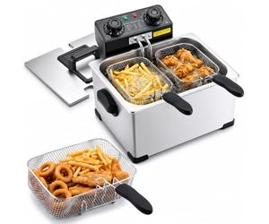 VEVOR Friteuse Électrique 5,2 L, Friteuse à Huile 2500 W, pour Frites Beignets d'Oignon Cuisine, en Acier Inoxydable, avec Paniers Grands et Petits, Thermostat, Minuterie et Protection Anti-surchauffe