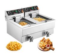 VEVOR Friteuse Électrique Commerciale 11L x 2 Cuves 3000W x 2 Friteuse à Huile en Inox avec 2 Paniers à Frire Température et Temps Réglable 50-200°C pour Rondelles d’Oignon Poulet Frit Snack-Bars