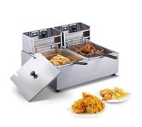 VEVOR Friteuse Électrique Commerciale 2 Cuves de 12 L 5000 W Friteuse à Huile en Inox avec 2 Paniers à Frire Couvercles Température Réglable 50-200 °C pour Rondelles d’Oignon Poulet Frit Snack-Bars