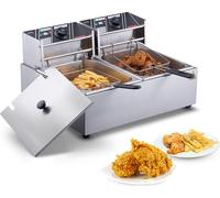 VEVOR Friteuse électrique commerciale, 24 L grande friteuse électrique pour le plan de travail avec double panier amovible, 5000 W double friteuse en acier inoxydable pour cuisine, restaurant