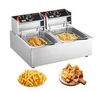 VEVOR Friteuse Électrique Commerciale 20 L Contenant 12 L de l'Huile 5000 W 2 Cuves Friteuse à Huile en Inox 2 Paniers à Frire Couvercles Température Réglable 50-200 °C pour Poulet Frit Snack-Bars