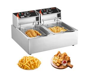 VEVOR Friteuse Électrique Commerciale 5000 W, Friteuse à Huile de Comptoir, en Acier Inoxydable, Grande Capacité de 12 L, avec Double Panier Amovible, pour Poulet Frit Snack-Bars Cuisine, Argenté
