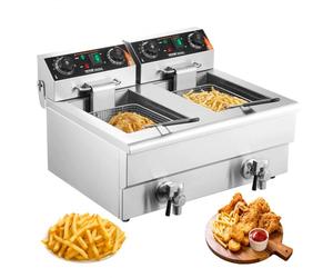 VEVOR Friteuse Électrique Commerciale 6000 W, Friteuse à Huile de Comptoir, en Acier Inoxydable, Grande Capacité de 2x11 L, avec Double Panier Amovible, pour Poulet Frit Snack-Bars Cuisine, Argenté