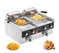 VEVOR Friteuse Électrique Commerciale, Friteuse à Huile de Comptoir 3000 W, 2 Cuves en Inox de 8,5 L, avec 2 Paniers à Frire, Température et Temps Réglable, pour Poulet Frit Snack-Bar Restaurant