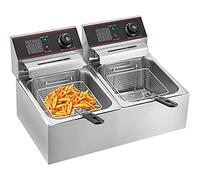 VEVOR Friteuse électrique professionnelle avec thermostat automatique commercial 12 L 5 000 W, friteuse électrique en acier inoxydable double réservoir avec chauffage rapide pour utilisations commerciales