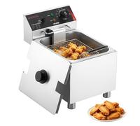 VEVOR Friteuse Électrique Professionnelle, Friteuse à Huile 2500 W Capacité 7,5 L, pour Cuisine Restaurant, en Inox, avec Cuve Amovible, Panier, Couvercle, Thermostat et Protection anti-surchauffe