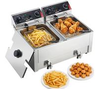 VEVOR Friteuse Électrique Professionnelle, Friteuse à Huile 5000 W Double Cuve de 7 L, pour Frites Restaurant, en Inox avec Paniers Couvercles Thermostat Minuterie et Protection Antisurchauffe