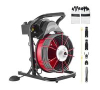 VEVOR Furet Déboucheur Canalisation Électrique 15 m x 13 mm Furet Électrique Alimentation Manuelle Machine de Débouchage pour Canalisations Tuyaux 50-150 mm, avec 4 Coupeurs, Interrupteur au Pied