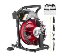 VEVOR Furet Déboucheur Canalisation Électrique 15 m x 8 mm Furet Électrique Alimentation Automatique Machine de Débouchage pour Canalisations Tuyaux 50-100 mm, avec 4 Coupeurs, Interrupteur au Pied