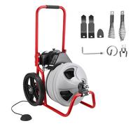 VEVOR Furet Déboucheur Canalisation Électrique 22 m x 9,5 mm Furet Électrique Alimentation Manuelle Machine de Débouchage sur Roues pour Tuyaux 50-150 mm, 6 Coupeurs, Interrupteur au Pied Pneumatique