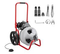 VEVOR Furet Déboucheur Canalisation Électrique 22 m x 9,5 mm Furet Électrique Alimentation Manuelle Machine de Débouchage sur Roues pour Tuyaux 50-150 mm, 6 Coupeurs, Interrupteur au Pied Pneumatique