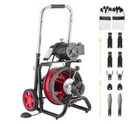 VEVOR Furet Déboucheur Canalisation Électrique 30 m x 10,5 mm Furet Électrique Alimentation Auto Machine Débouchage Roues pour Canalisations Tuyaux 50-100 mm, avec 8 Coupeurs, Interrupteur au Pied