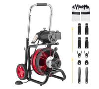 VEVOR Furet Déboucheur Canalisation Électrique 30 m x 10,5 mm Furet Électrique Alimentation Auto Machine Débouchage Roues pour Canalisations Tuyaux 50-100 mm, avec 8 Coupeurs, Interrupteur au Pied