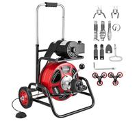 VEVOR Furet Déboucheur Canalisation Électrique 30 m x 12,7 mm Furet Électrique Alimentation Auto Machine Débouchage sur Roues pour Tuyaux 50-150 mm, Tambour Réglable, 8 Coupeurs, Interrupteur au Pied