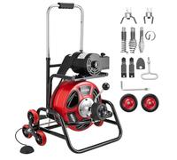 VEVOR Furet Déboucheur Canalisation Électrique 30 m x 12,7 mm Furet Électrique Alimentation Auto Machine Débouchage sur Roues pour Tuyaux 50-150 mm, Tambour Réglable, 8 Coupeurs, Interrupteur au Pied