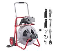 VEVOR Furet Déboucheur Canalisation Électrique 30 m x 13 mm Furet Électrique Alimentation Auto Machine de Débouchage sur Roues pour Canalisations Tuyaux 50-150 mm, avec 8 Lames, Interrupteur au Pied