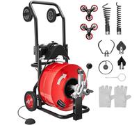 VEVOR Furet Déboucheur Canalisation Électrique 30 m x 19 mm Furet Électrique Alimentation Automatique Machine Débouchage sur Roues pour Tuyaux 100-200 mm, 6 Coupeurs, Interrupteur au Pied Pneumatique