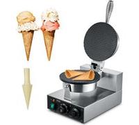 VEVOR Gaufrier à Cornet de Glace Commercial 1230 W, Appareil à Cornet de Glace et Rouleaux d'Œufs, en Acier Inoxydable Antiadhésif, avec Contrôle de la Température et du Temps, Boulangerie, Snack-bar