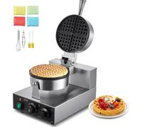 VEVOR gaufrier commercial 1230 W gaufrier avec surfaces de cuisson antiadhésives gaufrier en acier inoxydable avec réglage de la température et du temps, pour restaurant boulangerie 4 gaufres en forme