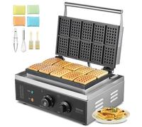 VEVOR Gaufrier Commercial 1550 W, Appareil à Gaufres Belges Rectangulaires, Capacité 10PCs, en Acier Inoxydable, Antiadhésif, avec Contrôle de la Température et du Temps, Boulangerie, Snack-bar